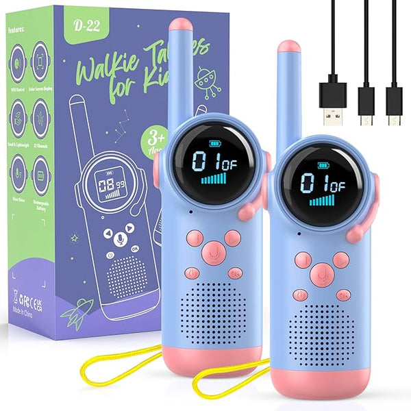 Set 2 statii emisie receptie Walkie Talkie cu lanterna pentru copii - Purple Rose