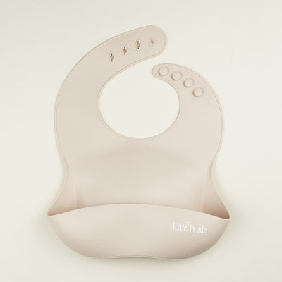 Baveta silicon hranire bebelusi/copii diversificare Little Prints - Soft Latte