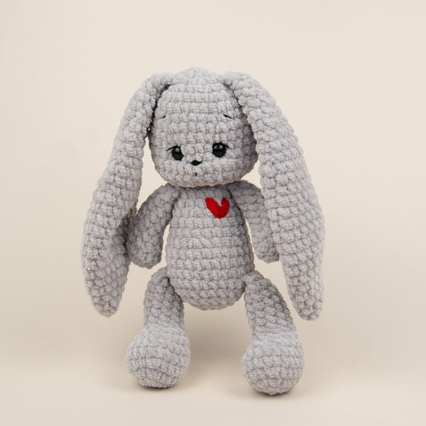 Jucarie Cute Rabbit crosetata manual din fir catifelat pentru bebelusi - Grey