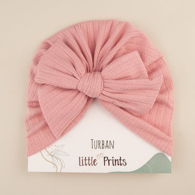 Caciulita turban bebelusi din bumbac cu fundita - Rope Baby Pink