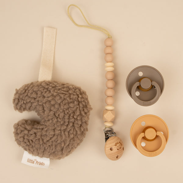 Set Moon 2 suzete BIBS+ lantisor suzeta + accesoriu pufos - Coffee