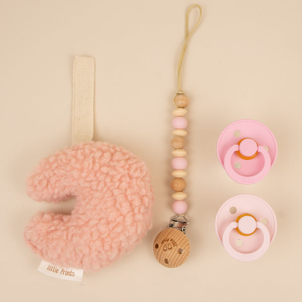 Set Moon 2 suzete BIBS+ lantisor suzeta + accesoriu pufos - Blush