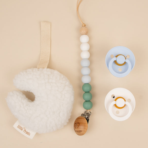 Set Moon 2 suzete BIBS+ lantisor suzeta + accesoriu pufos - Ocean White