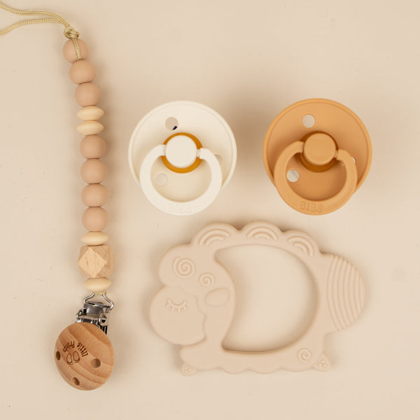 Set Sheep 2 suzete BIBS + lantisor suzeta + jucarie dentitie - Cream