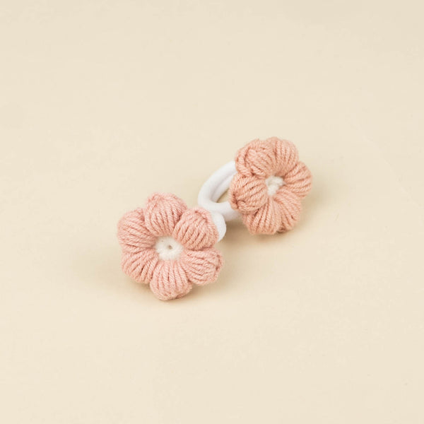 Set 2 elastice de par crosetate pentru fetite Flower - Blush