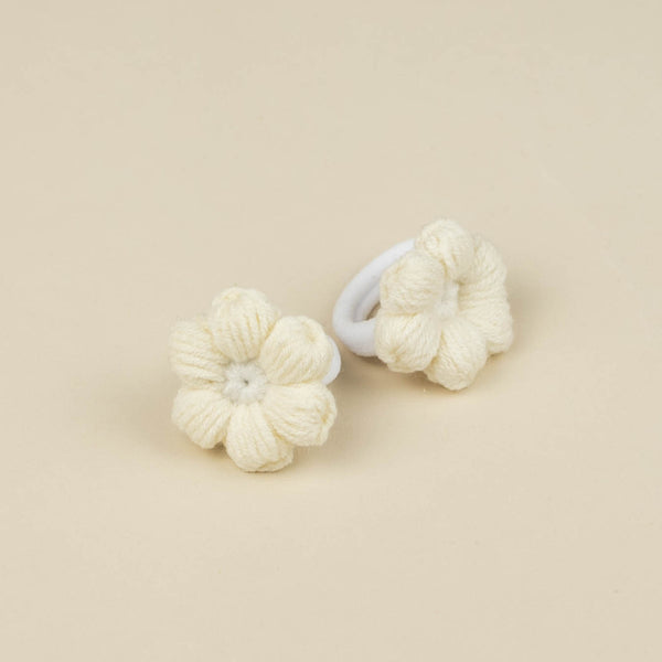 Set 2 elastice de par crosetate pentru fetite Flower - Ivory