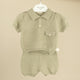 Set 2 piese tricotate din bumbac pentru bebelusi, tricou și șort - Sage