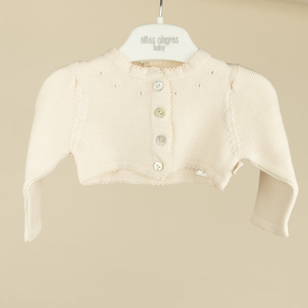 Bolero tricotat pentru bebe fetita - Cream