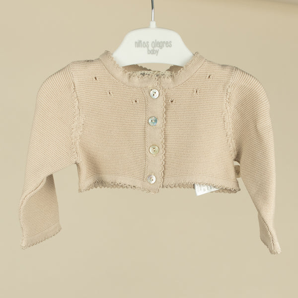 Bolero tricotat pentru bebe fetita - Sand