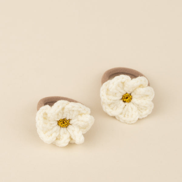 Set 2 elastice de par crosetate pentru fetite Flower - Gold Ivory