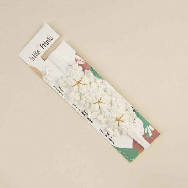 Bentita tricotata pentru bebelusi Snowflake - White