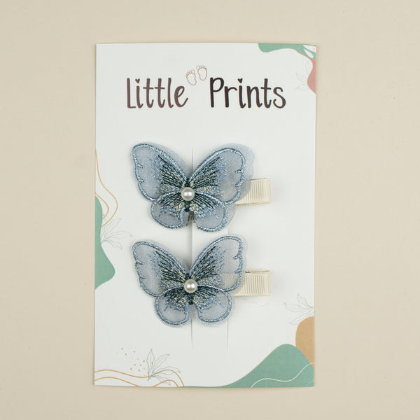 Set 2 agrafe fetite Cream Butterfly - Blue