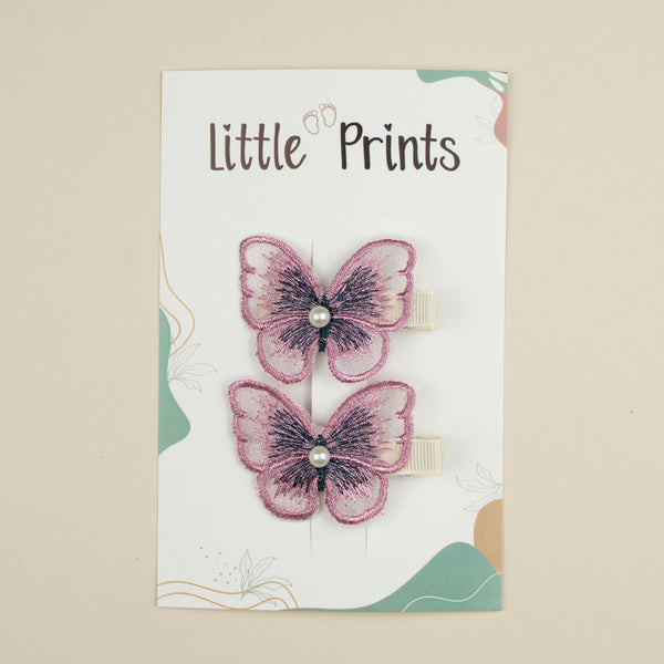 Set 2 agrafe fetite Cream Butterfly - Lilac