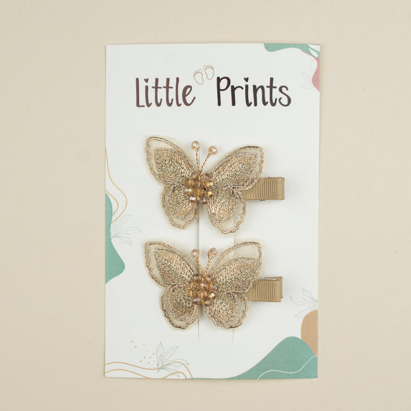 Set 2 agrafe elegante pentru fetite Butterfly - Latte