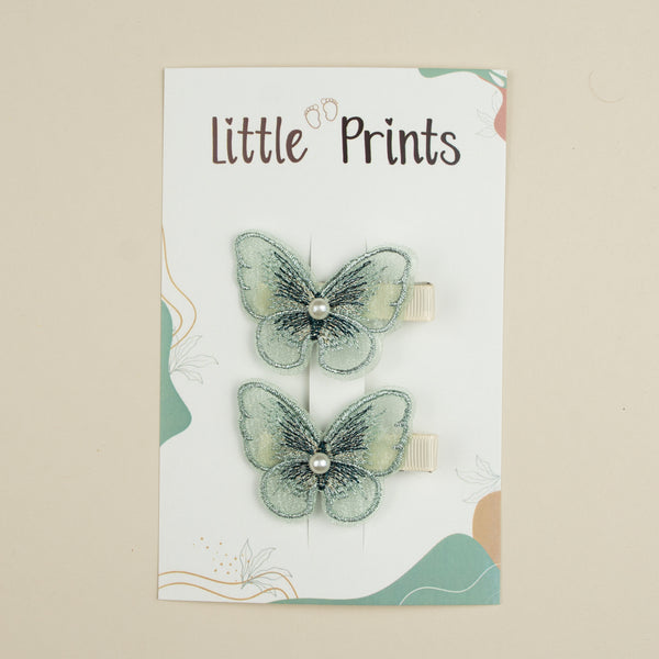 Set 2 agrafe fetite Cream Butterfly - Sage