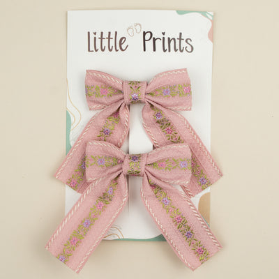 Set 2 agrafe petru fetite cu fundita Mira - Blush