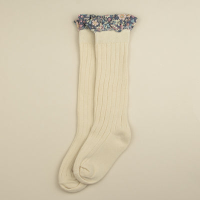 Sosete lungi cu volanas Floral - Ivory