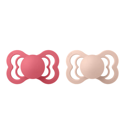 Set 2 suzete Bibs Supreme cu tetina aplatizata din silicon - Coral/Blush