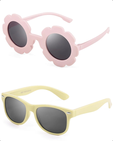 Set ochelari de soare flexibili pentru copii - Pink Flower /Yellow