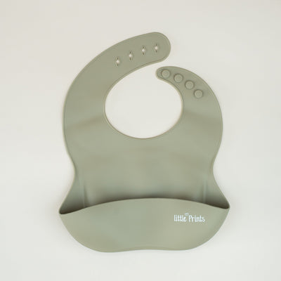 Baveta silicon hranire bebelusi/copii diversificare Little Prints - Olive