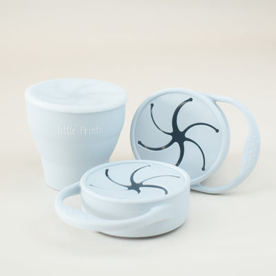 Cana pliabila anti varsare silicon pentru gustare/snack copii Little Prints - Light Blue