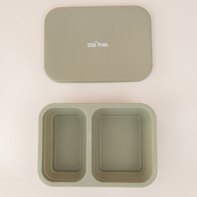 Caserola din silicon pliabila cu capac pentru mancare copii Little Prints- Olive