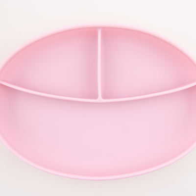 Farfurie diversificare bebelusi din silicon cu ventuza anti-alunecare - Baby Pink