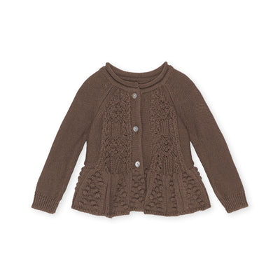 Cardigan cu volanase cabby din lana merinos pentru bebelusi Konges Slojd - Faded Brown
