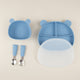 Set diversificare bebelusi din silicon (bol cu ventuza + farfurie cu capac si ventuza anti-alunecare + tacamuri) - Bear Blue