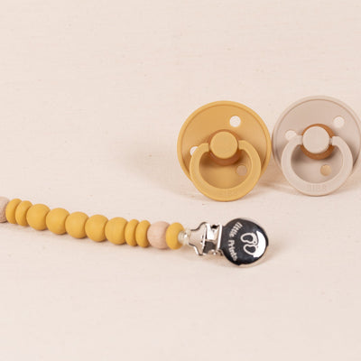 Set clip lantisor + 2 suzete Bibs Latex Seny - Mustard