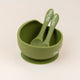 Set diversificare bol + lingurita & furculita silicon cu ventuza anti-alunecare Little Prints Moon - Hunter Green