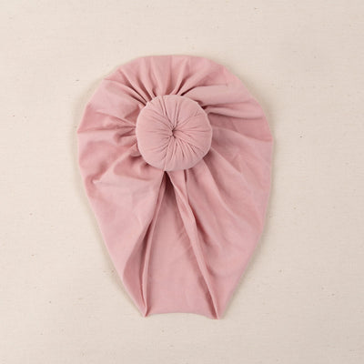 Caciulita turban bebelusi din bumbac cu nod - Blush