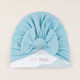 Caciulita turban bebelusi din bumbac cu fundita - Ribbed Cambrige Blue