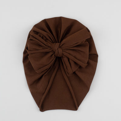 Caciulita turban bebelusi din bumbac cu fundita - Brown