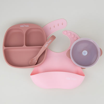 Set diversificare bebelusi din silicon (bol cu capac + farfurie cu ventuza anti-alunecare + lingurita + baveta) - Icecream