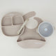 Set diversificare bebelusi din silicon (bol cu capac + farfurie cu ventuza anti-alunecare + lingurita + baveta) - Latte