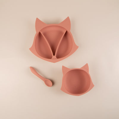 Set diversificare bebelusi din silicon (bol cu ventuza + farfurie cu ventuza anti-alunecare + lingurita) - Fox Rosedawn
